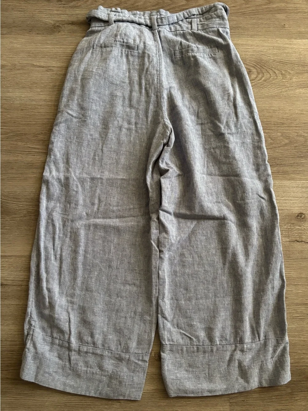 Banana Republic Blue Linen Cropped Wide-Leg Tie-Waist Pants